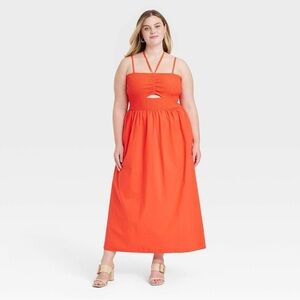 Universal Thread XL Orange Smocked Midi Dress NWT Spaghetti Strap